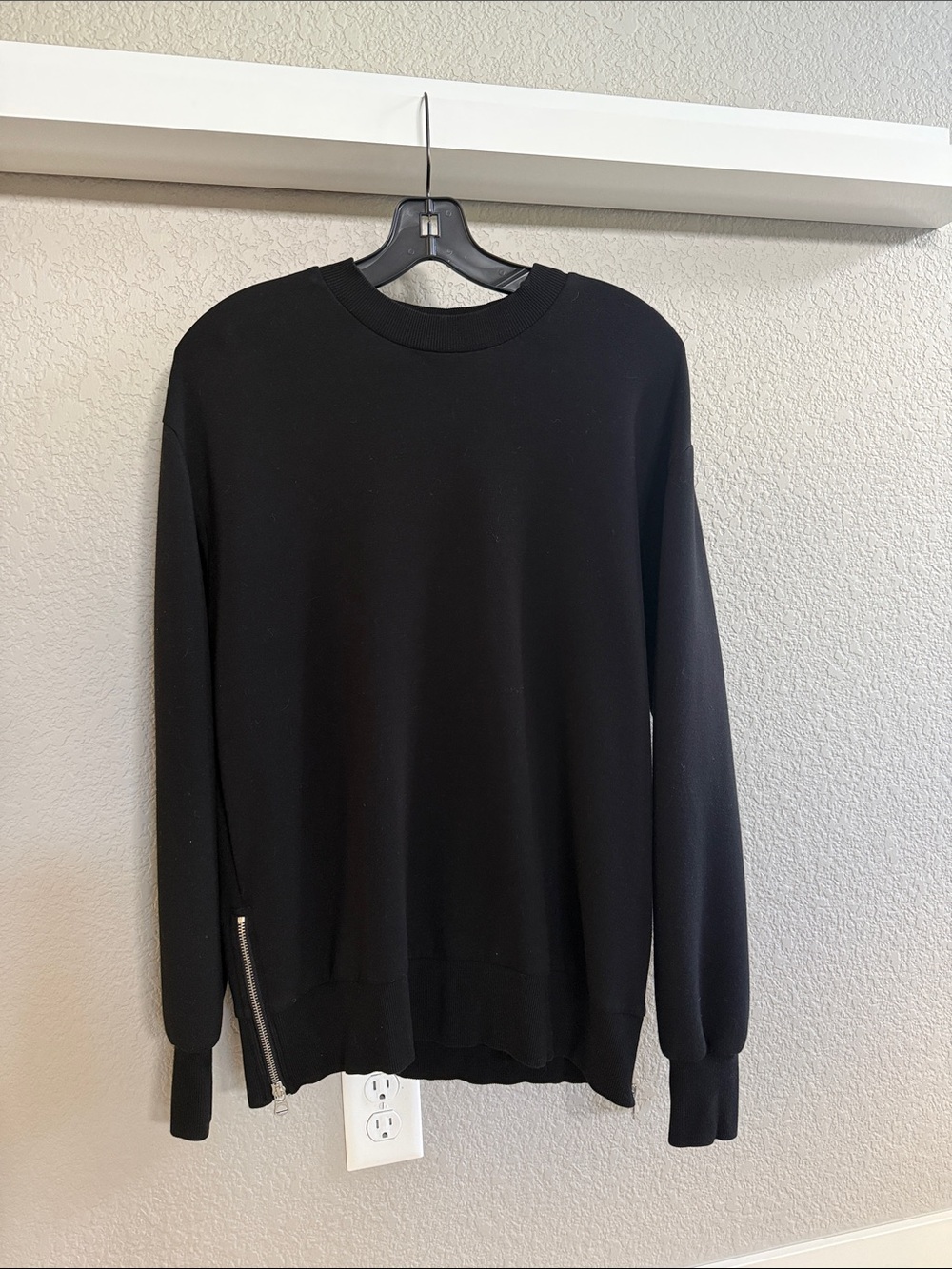 Varley Gabriella Black Crewneck Sweater with Side Zip Accent Sz S